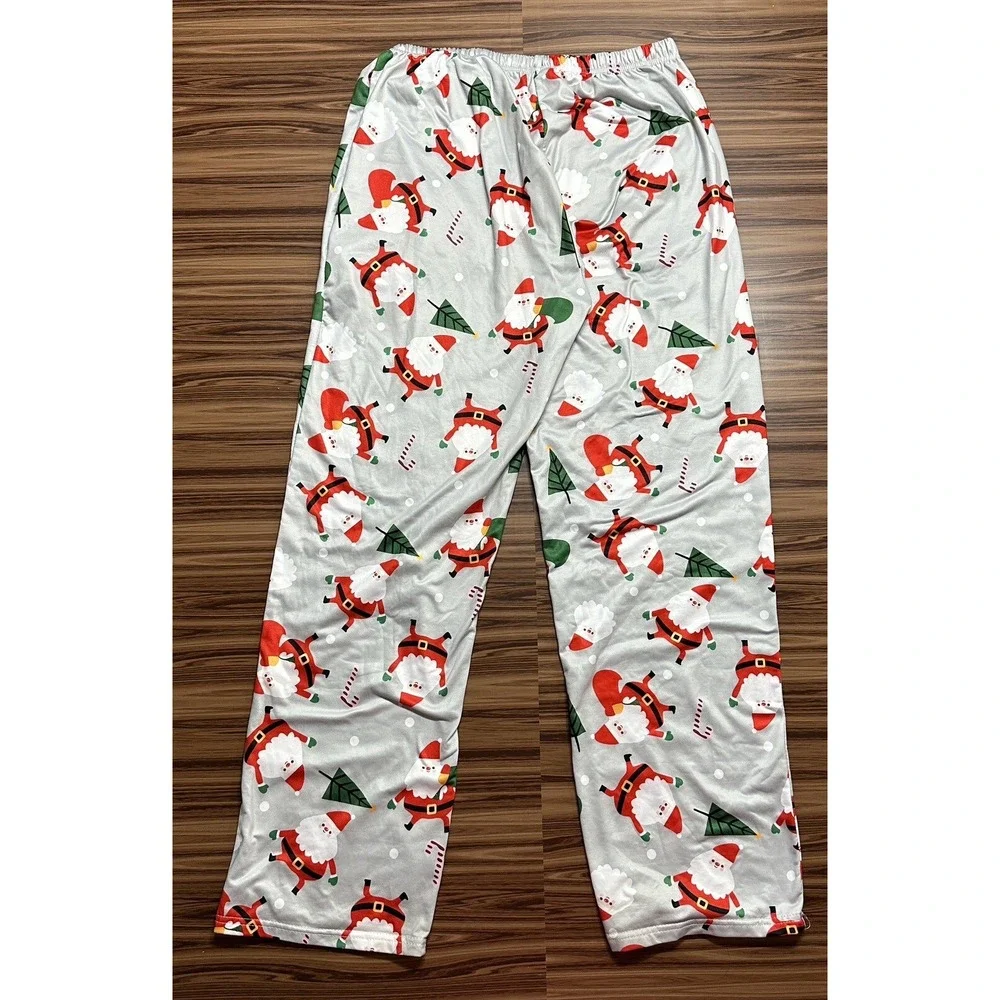 Pajamas Mens Set 3PC Santa Claus/Trees & Merry Christmas Print Sz L Multicolor - Picture 14 of 16